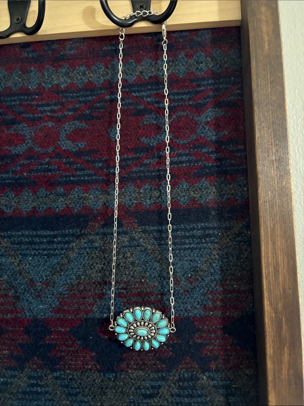 Western Turquoise Floral Statement Necklace - Silver Paperclip Chain